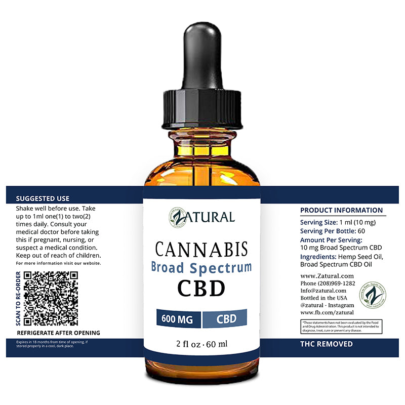 Broad Spectrum CBD Oil 600mg 2oz Bottle Label