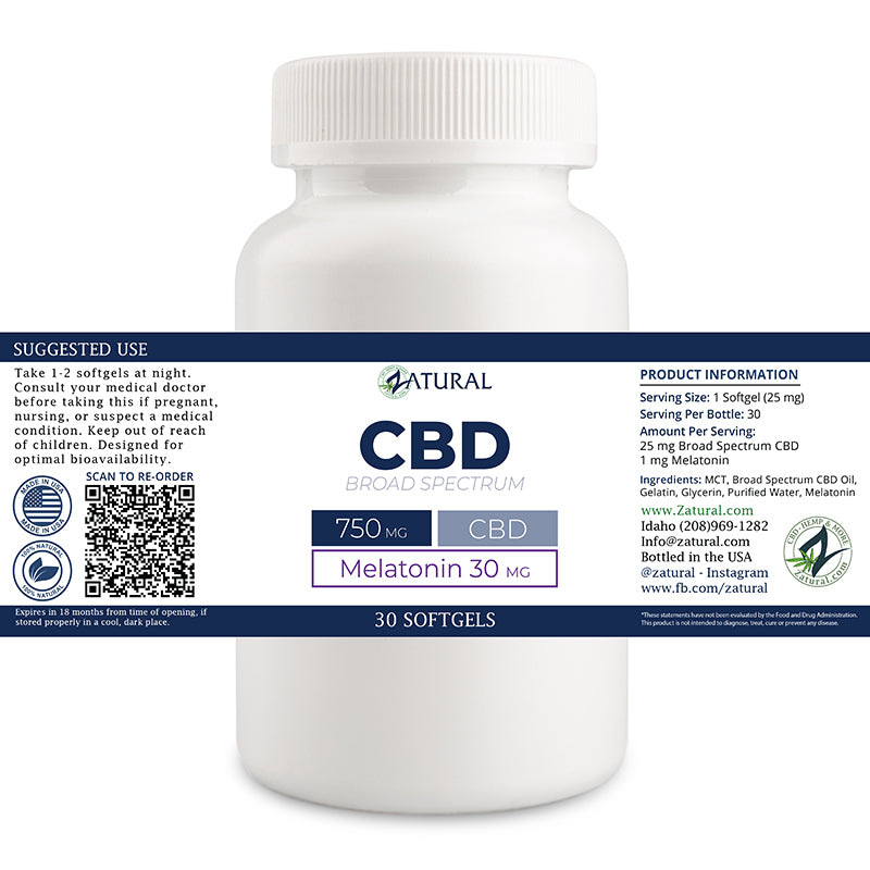 CBD Softgels with Melatonin 30 count label