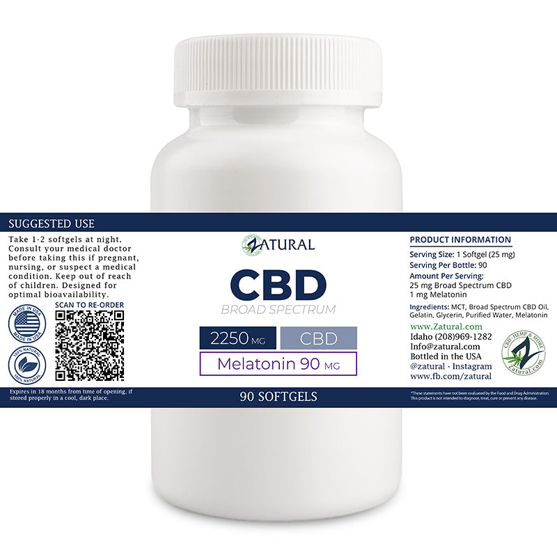 CBD Softgels with Melatonin 90 count label