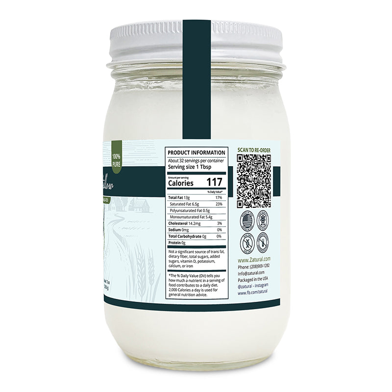Zatural Beef Tallow 13oz Jar right side of label