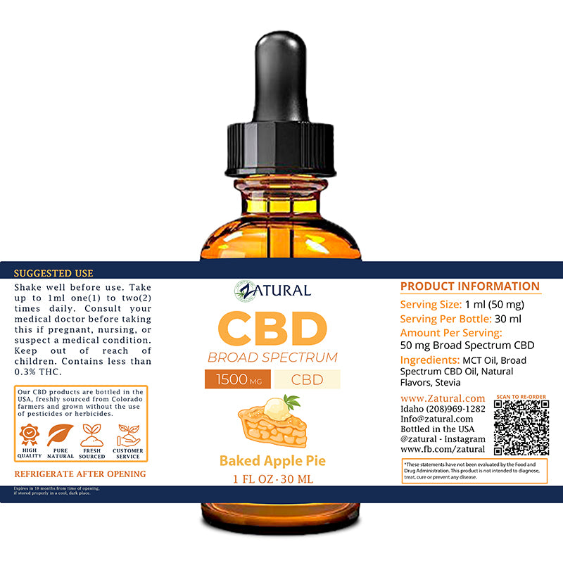 Broad Spectrum CBD Oil 1500mg Baked apple pie label