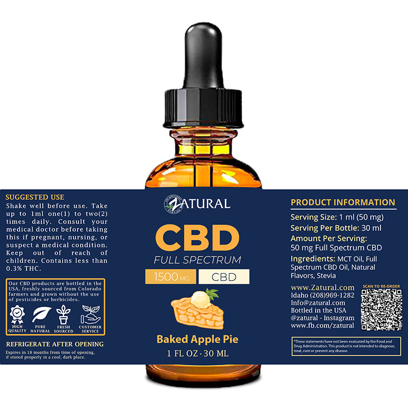 Full Spectrum CBD Oil 1500mg Baked apple pie label