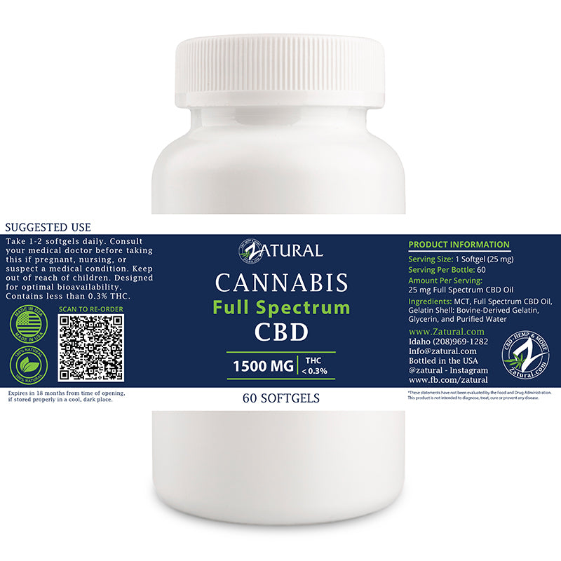 Full Spectrum CBD Softgels 1500 mg label