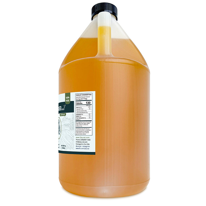 Gallon jug of orange juice with a label on a white background