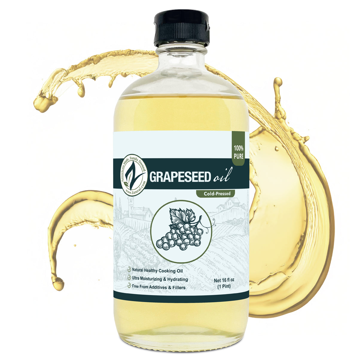 Grapeseed Oil 16oz glass bottle splash