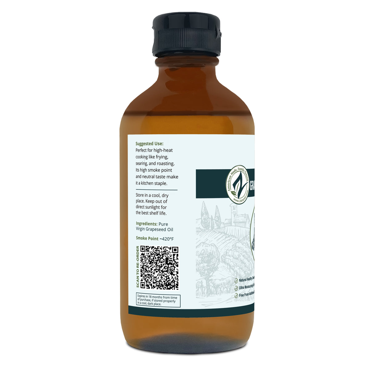 Grapeseed Oil 8oz Glass left side of label