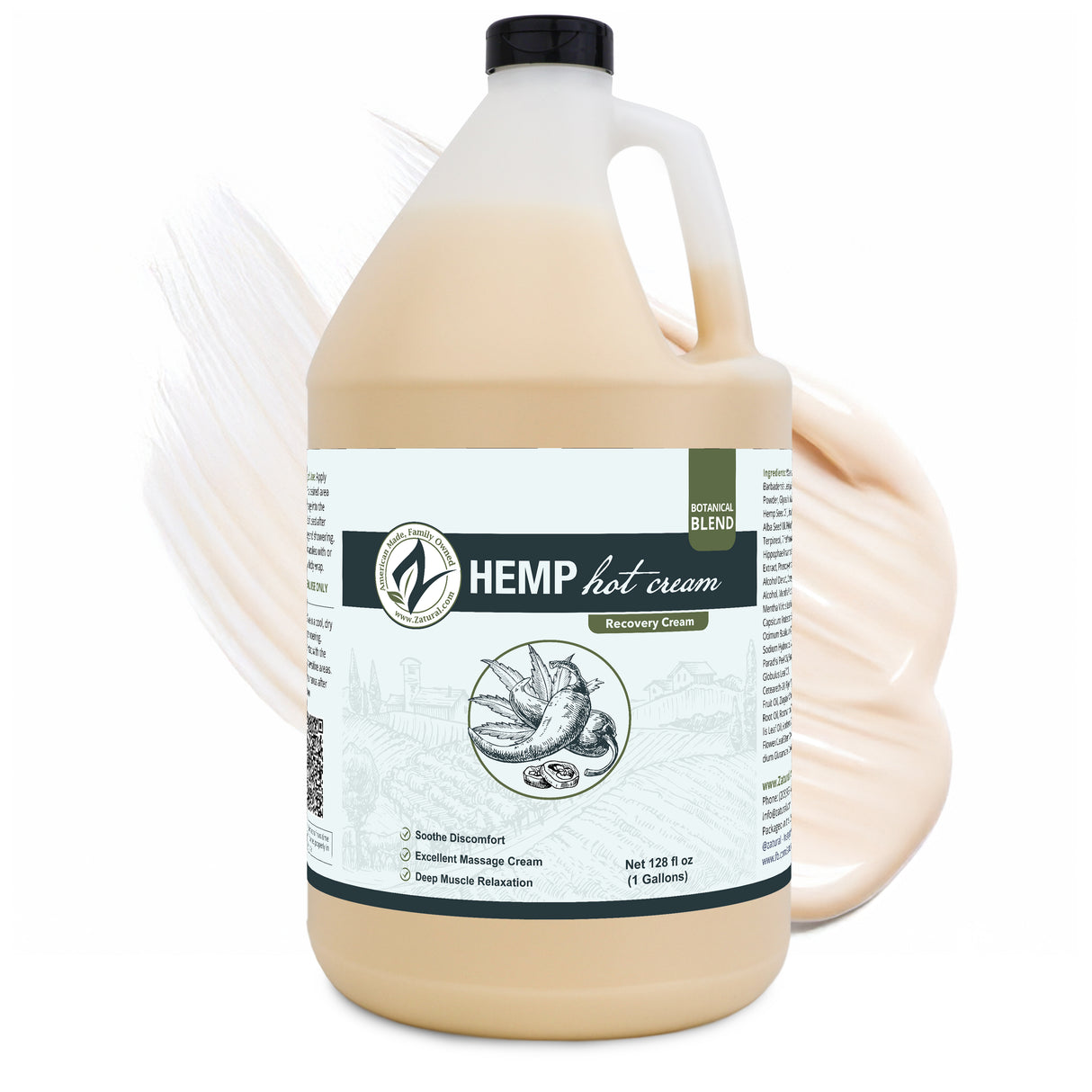 Zatural Hemp Hot Cream 1 Gallon bottle, swirl