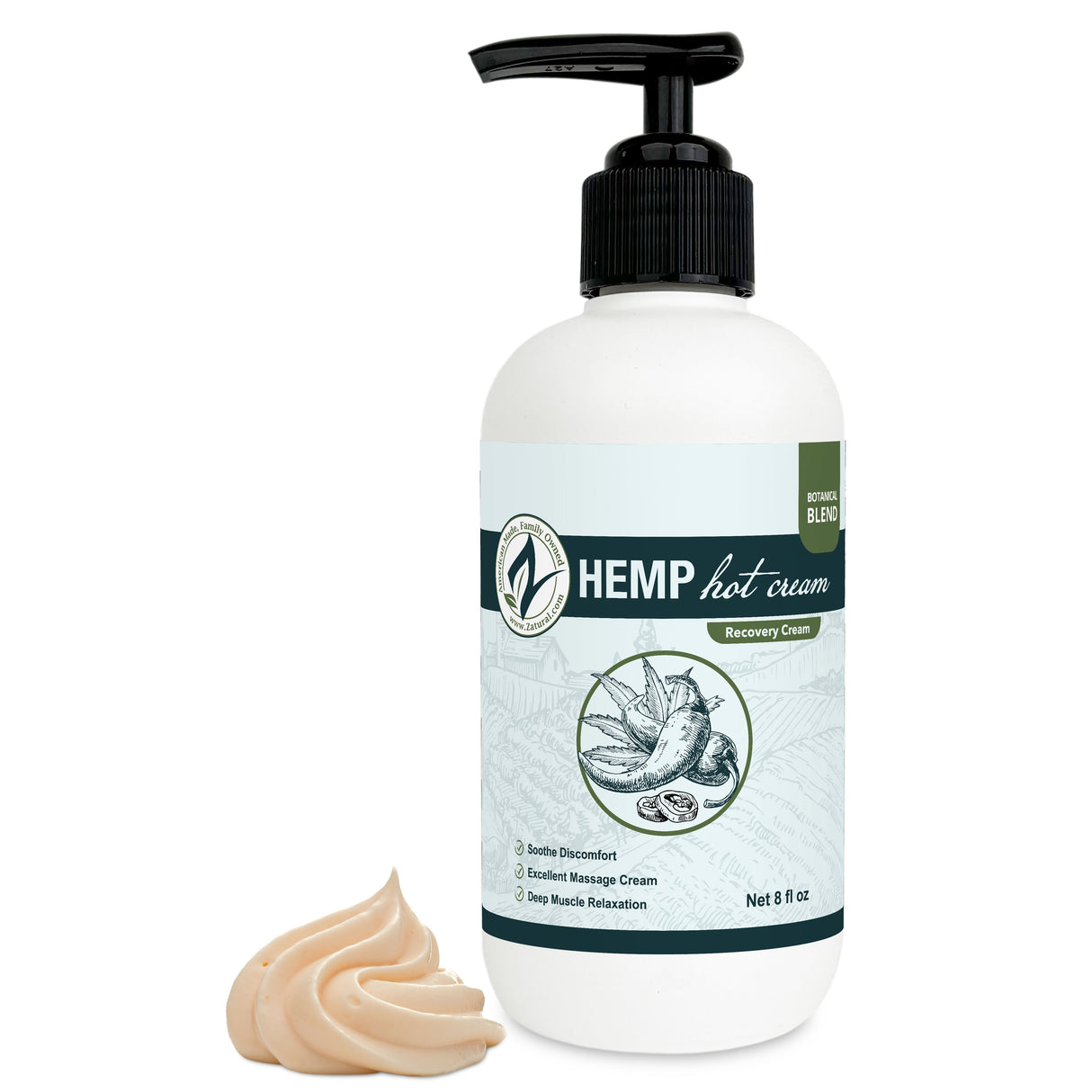 Zatural Hemp Hot Cream 8oz bottle Swirl