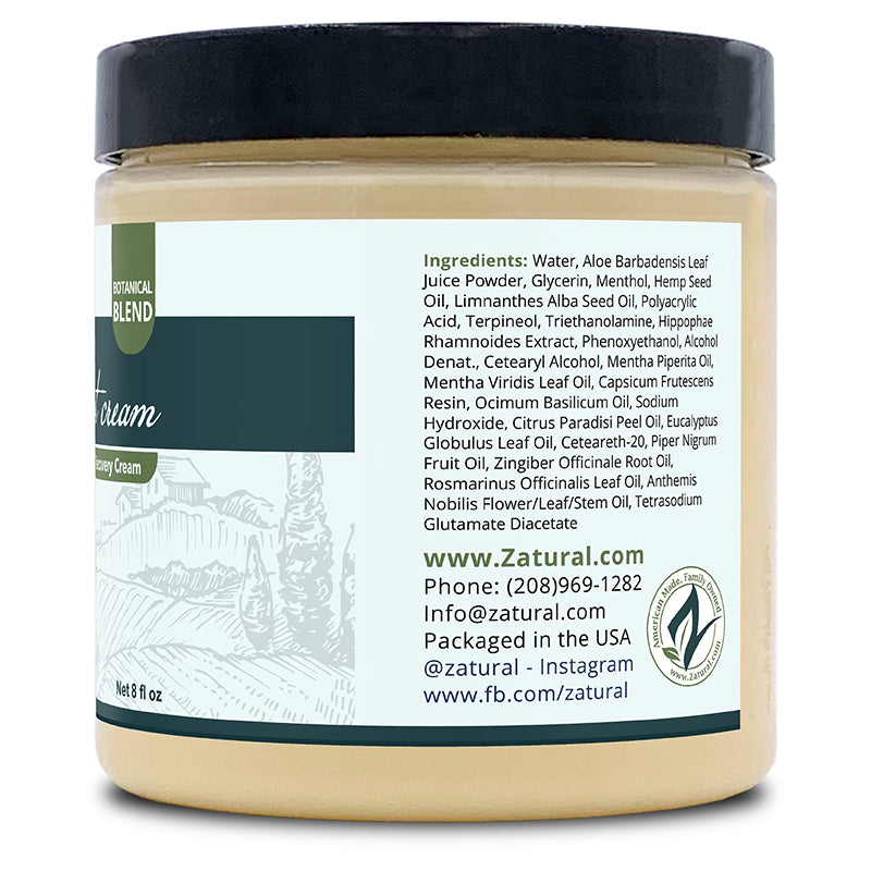 Zatural Hemp Hot Cream 8oz right side of label