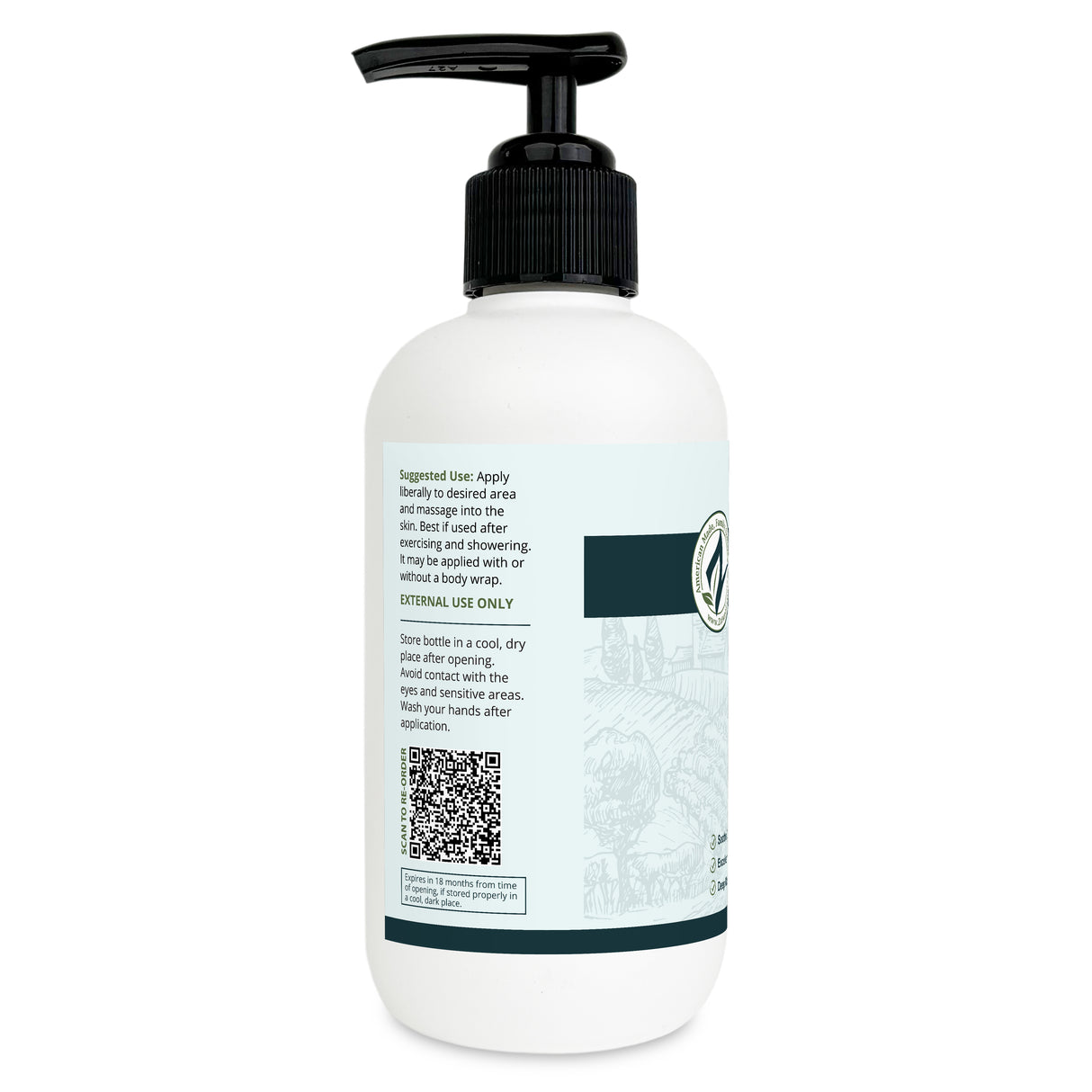 Zatural Hemp Hot Cream 8oz bottle, left side of label