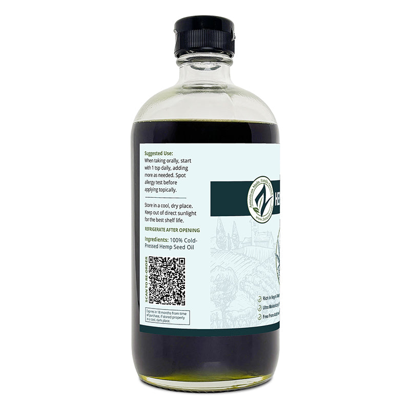 Zatural Hemp Seed Oil 16oz Glass Left Side Of Label