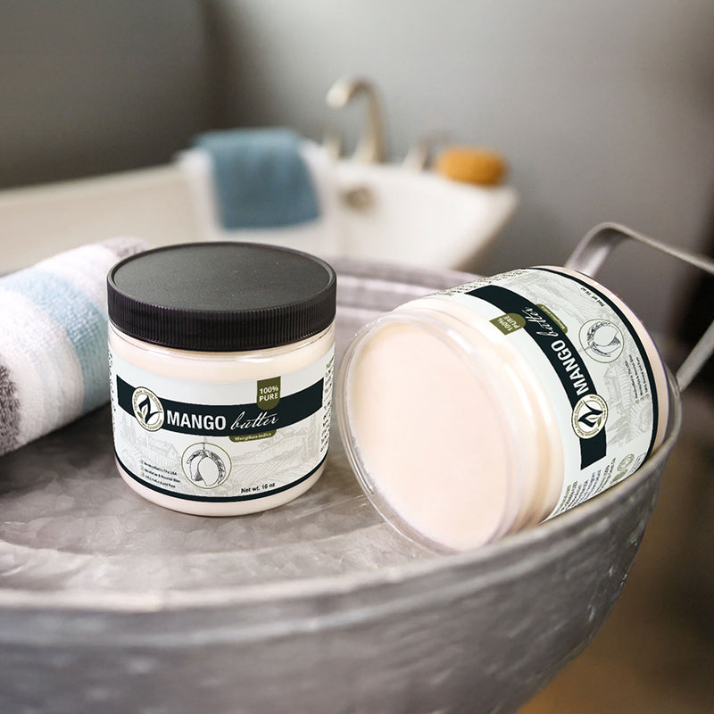 zatural mango butter on a bathroom tray