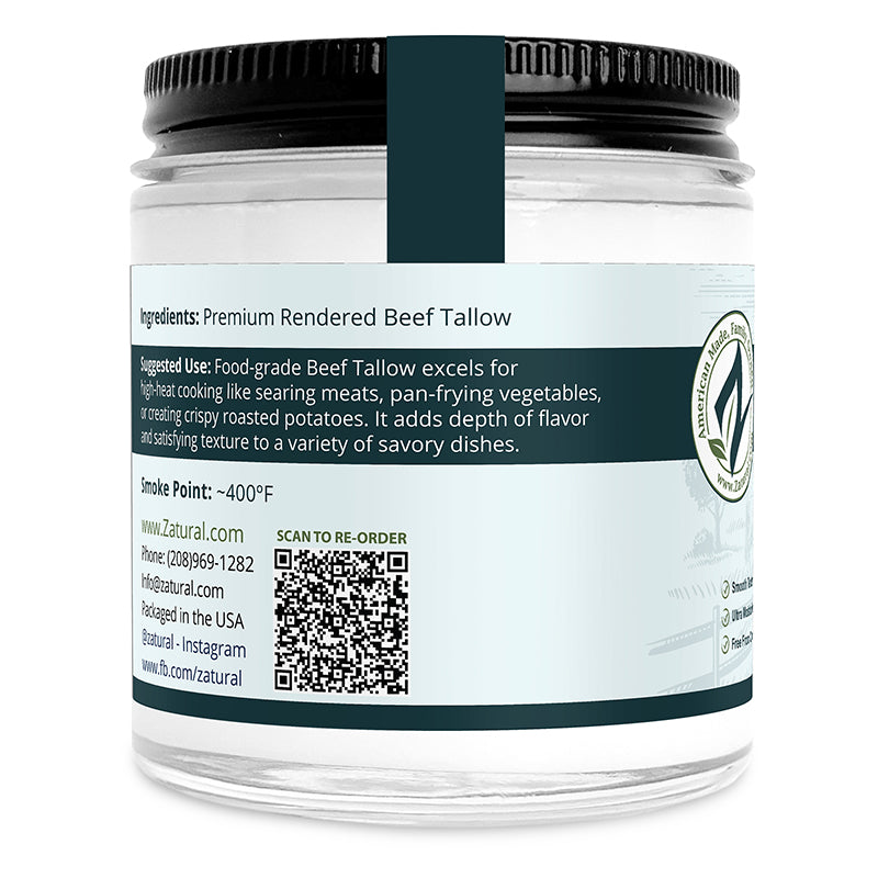 Zatural Beef Tallow 3oz Jar Left side of label