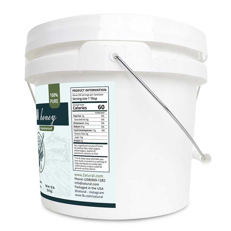 White container with a label on a white background