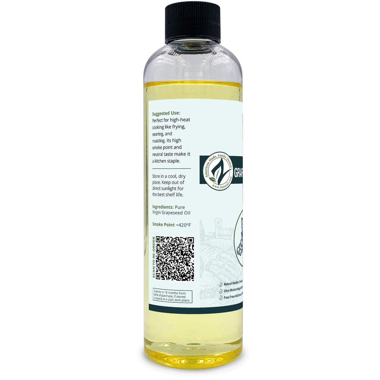 Grapeseed Oil 8oz bottle left side of label