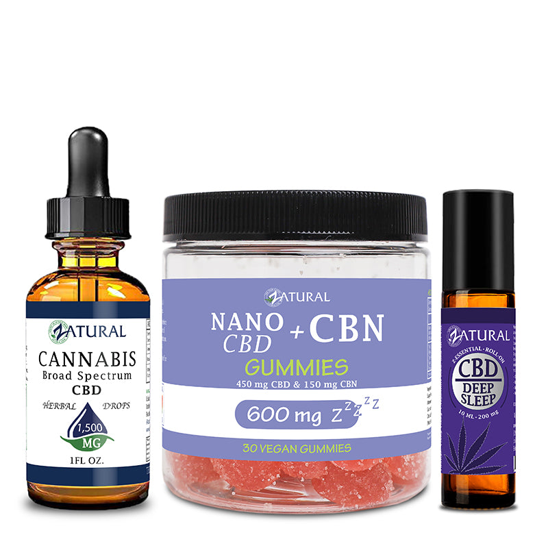 Zatural CBD Sleep Bundle of CBD Oil 1500mg, CBN Gummies 600mg, and CBD Deep Sleep