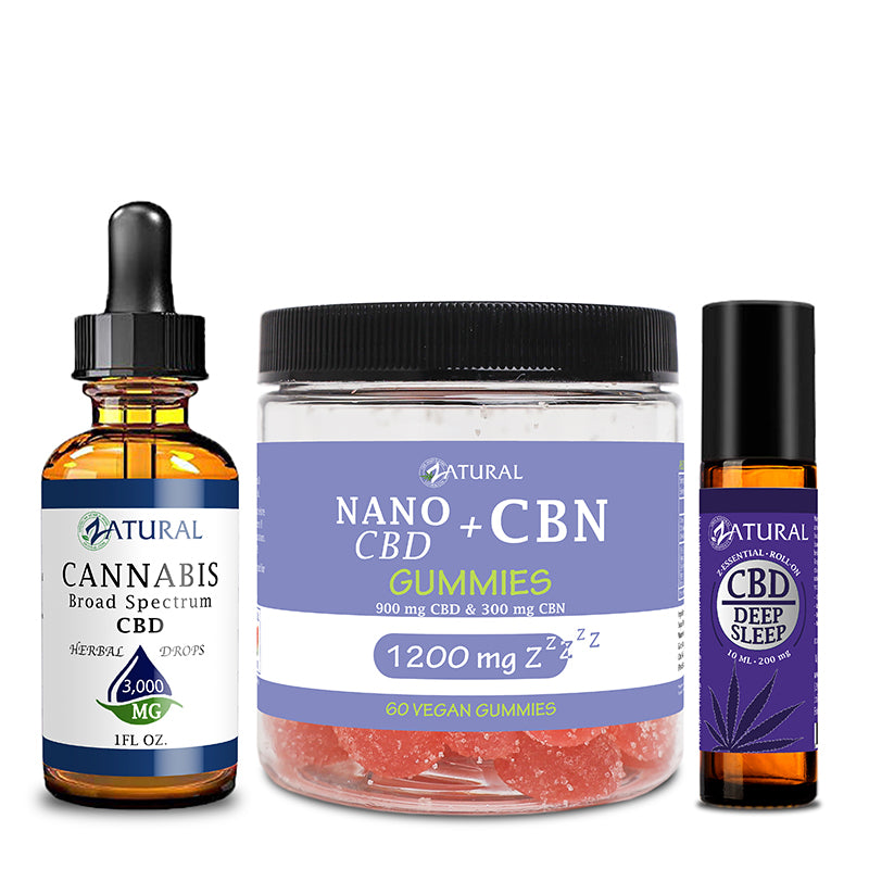 Zatural CBD Sleep Bundle of CBD Oil 3000mg, CBN Gummies 1200mg, and CBD Deep Sleep