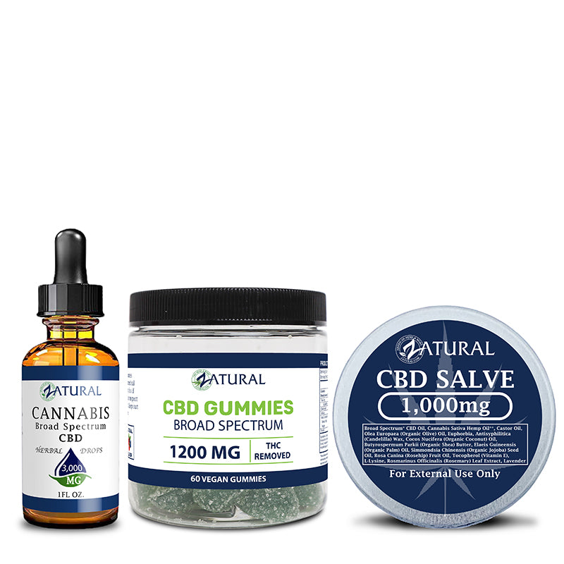 CBD oil 3000mg, gummies 60 count, and CBD Salve 1000mg