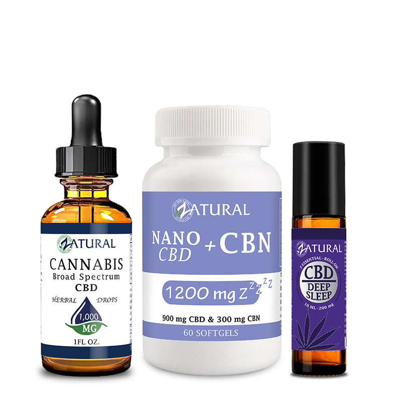 Zatural CBD Sleep Bundle of CBD Oil 1000mg, CBN Softgels 1200mg, and CBD Deep Sleep