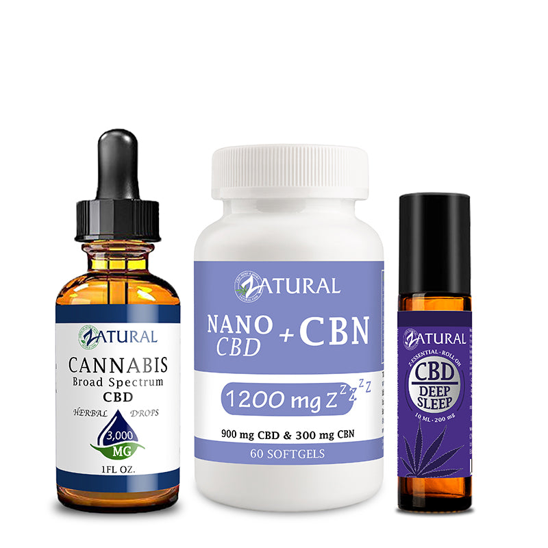 Zatural CBD Sleep Bundle of CBD Oil 3000mg, CBN Softgels 1200mg, and CBD Deep Sleep