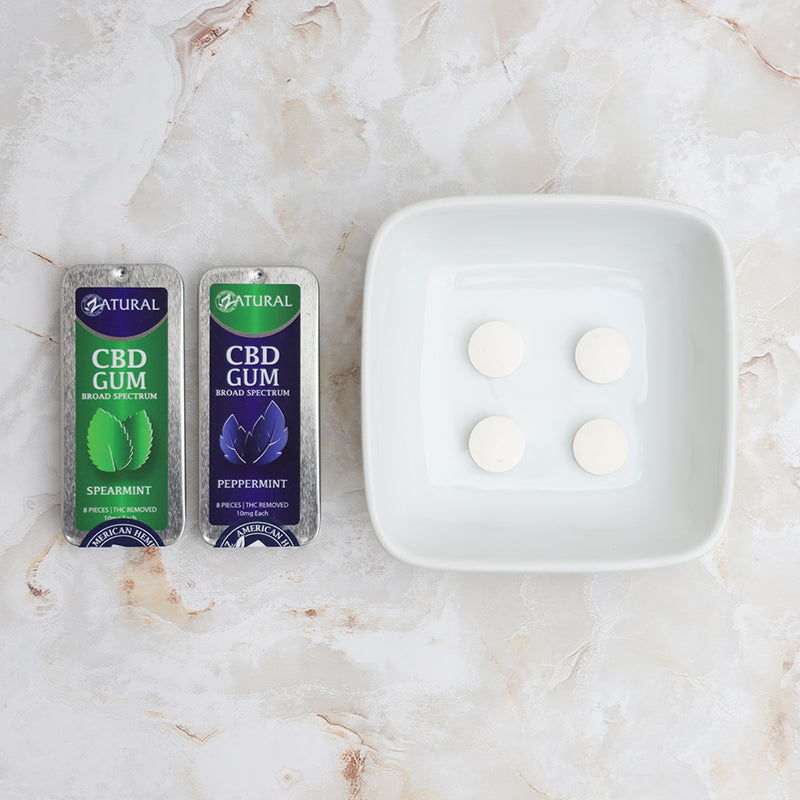 Zatural CBD Gum Spearmint and Peppermint on plate