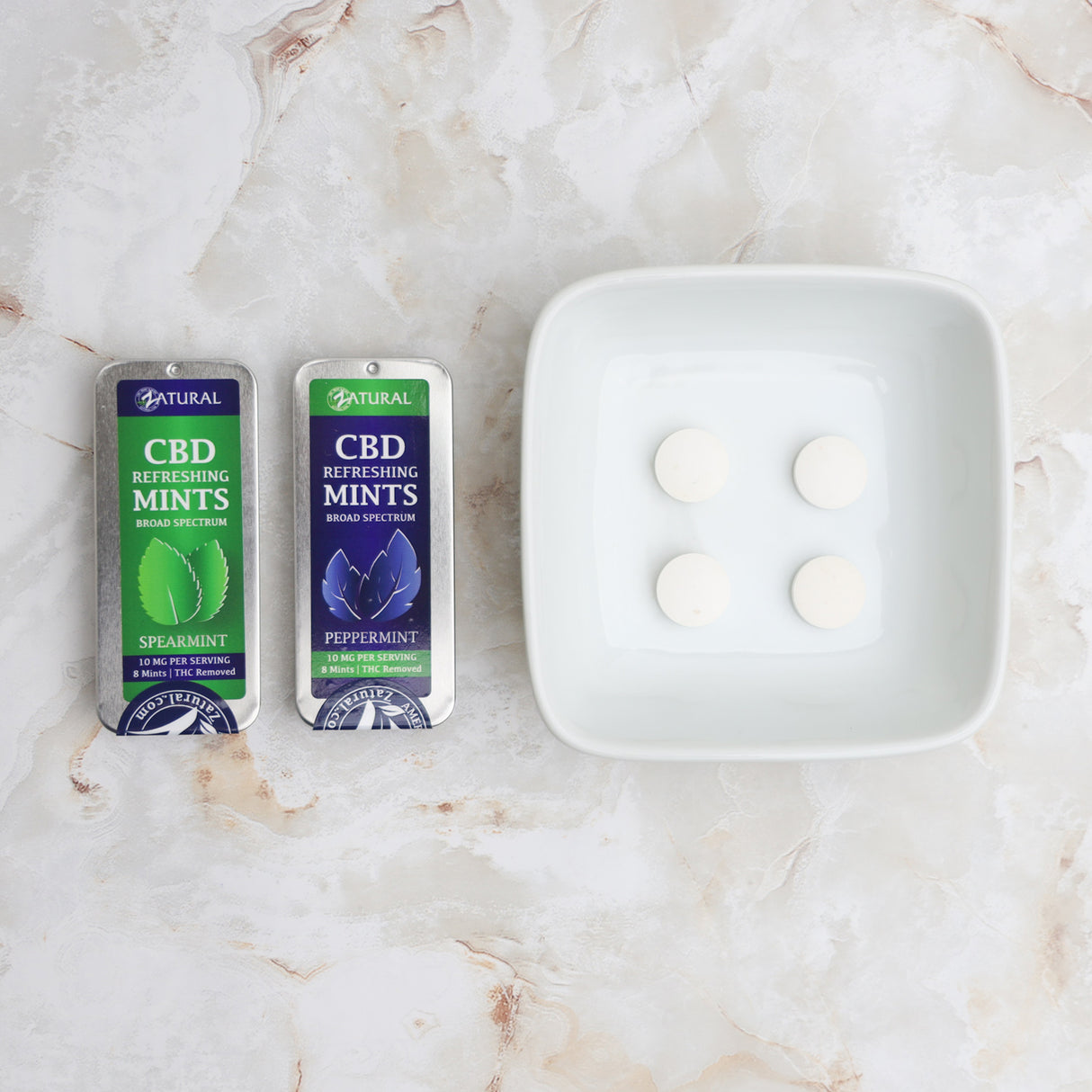 Zatural CBD Mints Spearmint and Peppermint on plate