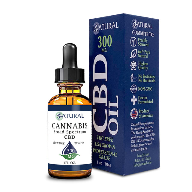 Zatural Broad Spectrum CBD Oil and box