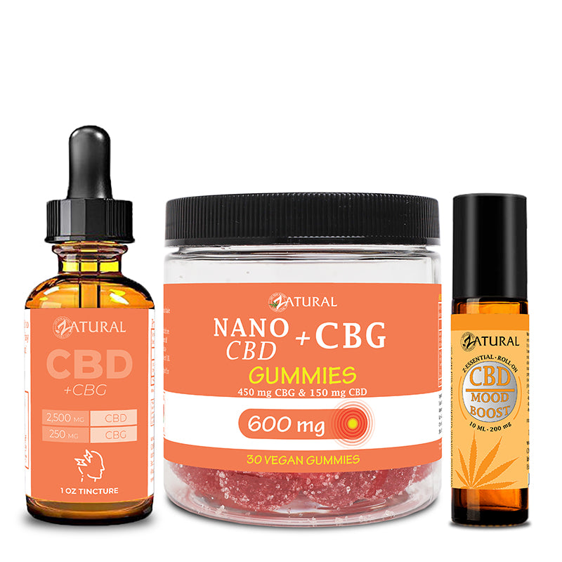 Zatural CBD Stress Bundle of CBN Oil, CBG Gummies 600mg, and CBD Mood Boost