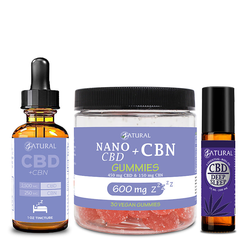 Zatural CBD Sleep Bundle of CBD Oil 600mg, CBN Gummies 600mg, and CBD Deep Sleep