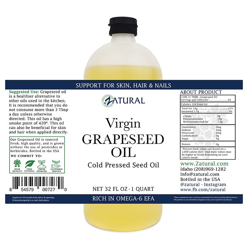 Zatural Grapeseed oil 32oz label