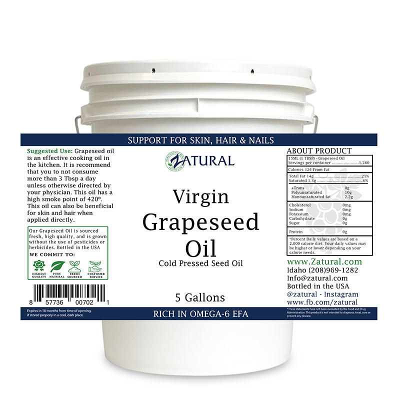 Five Gallon Virgin Grapeseed Oil label