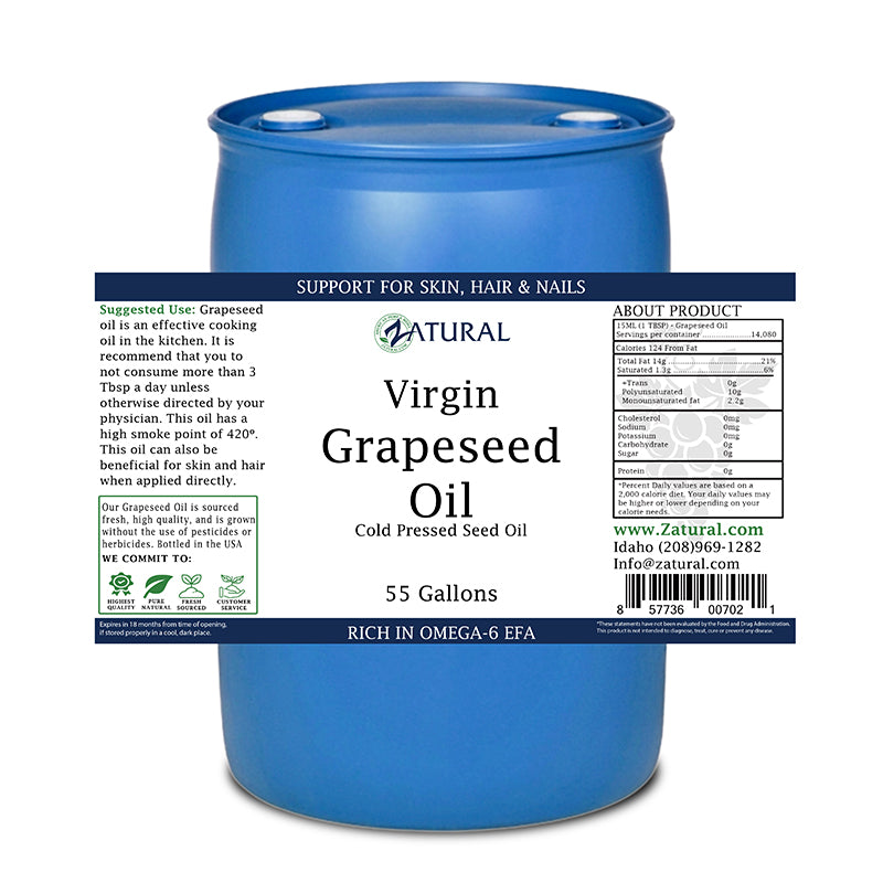 Zatural 5 Gallon virgin Grapeseed Oil label