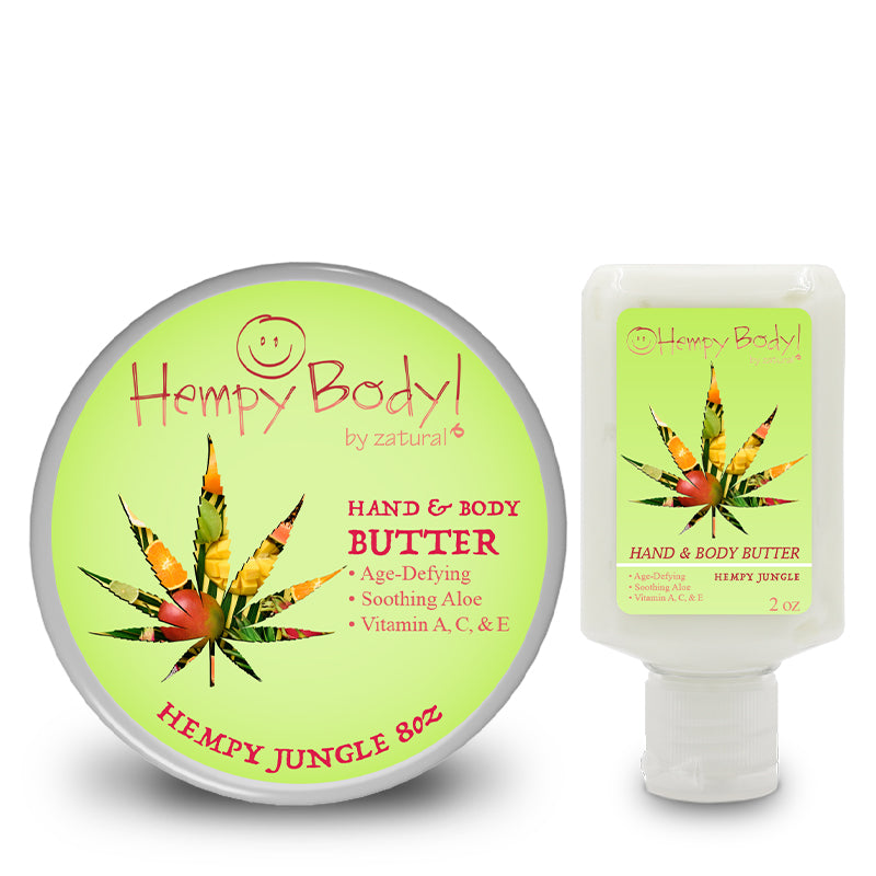 Hempy Jungle Body Butter Jar and 2oz squeeze bottle