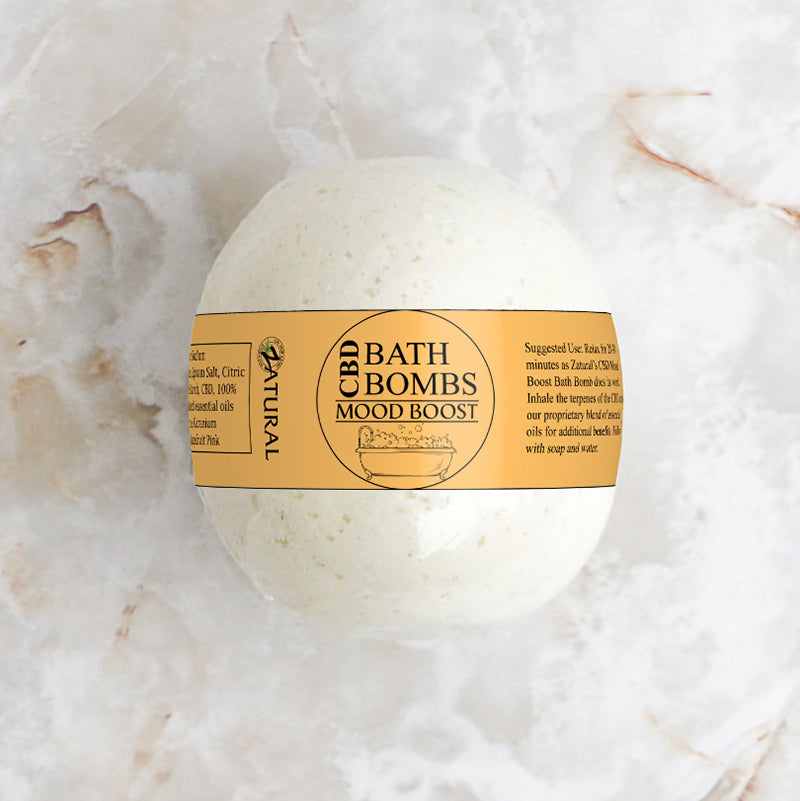 CBD Bath Bomb Mood Boost on counter