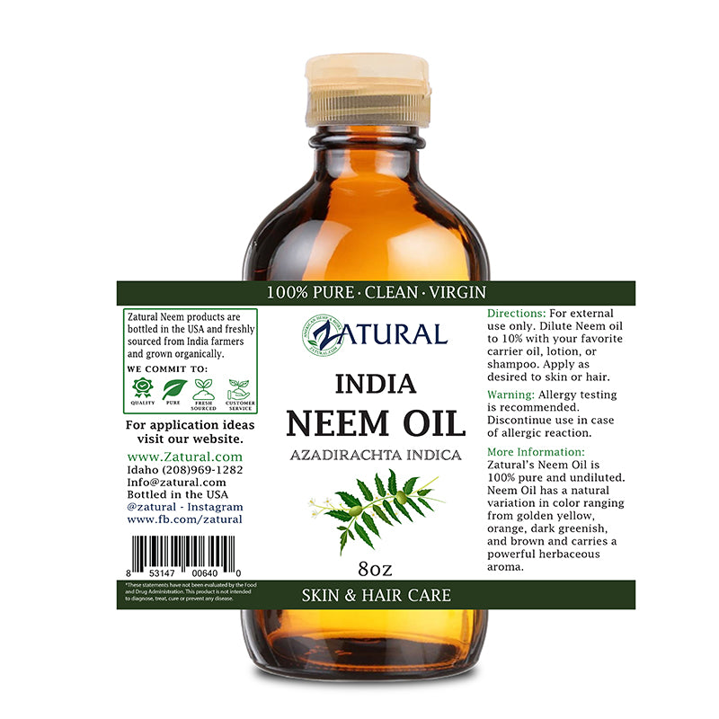 Zatural 8oz Neem oil label