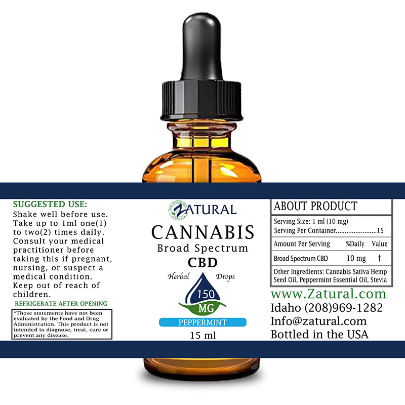 Peppermint Broad Spectrum CBD Oil 150mg label