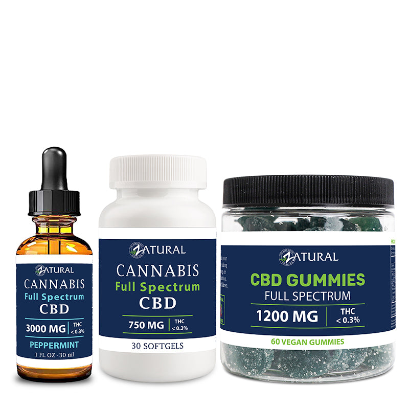 Zatural Full Spectrum Bundle Peppermint CBD Oil 3000mg, Softgels 750mg, and Gummies 1200mg