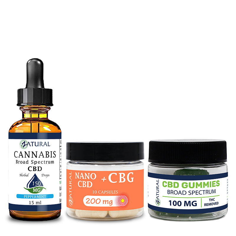 Peppermint CBD Oil Tincture 150mg, CBG Capsules 200mg, and CBD Gummies 100mg