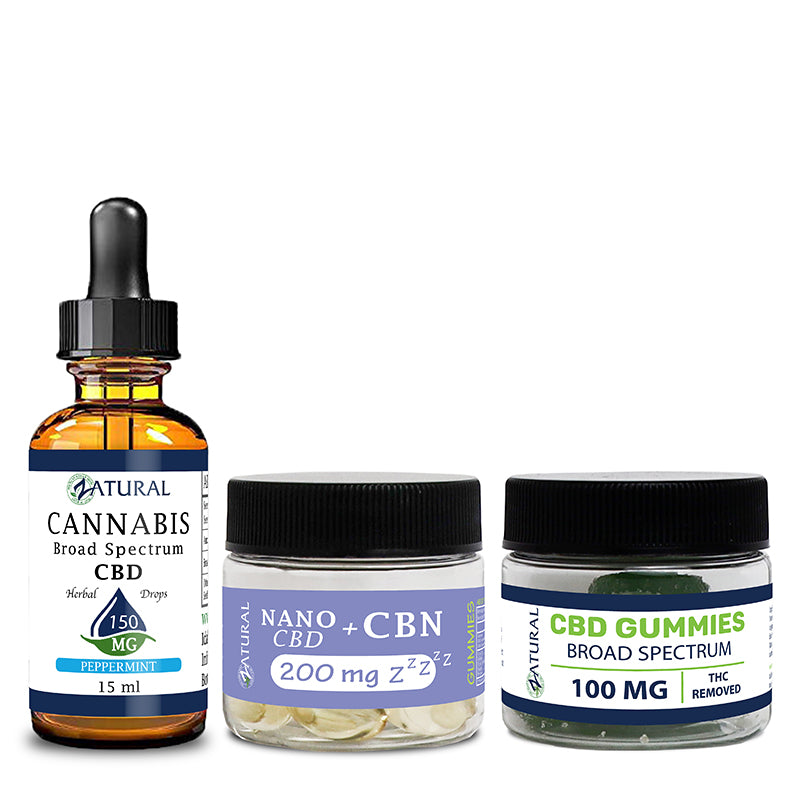 Peppermint CBD Oil Tincture 150mg, CBN Softgels 200mg, and CBD Gummies 100mg