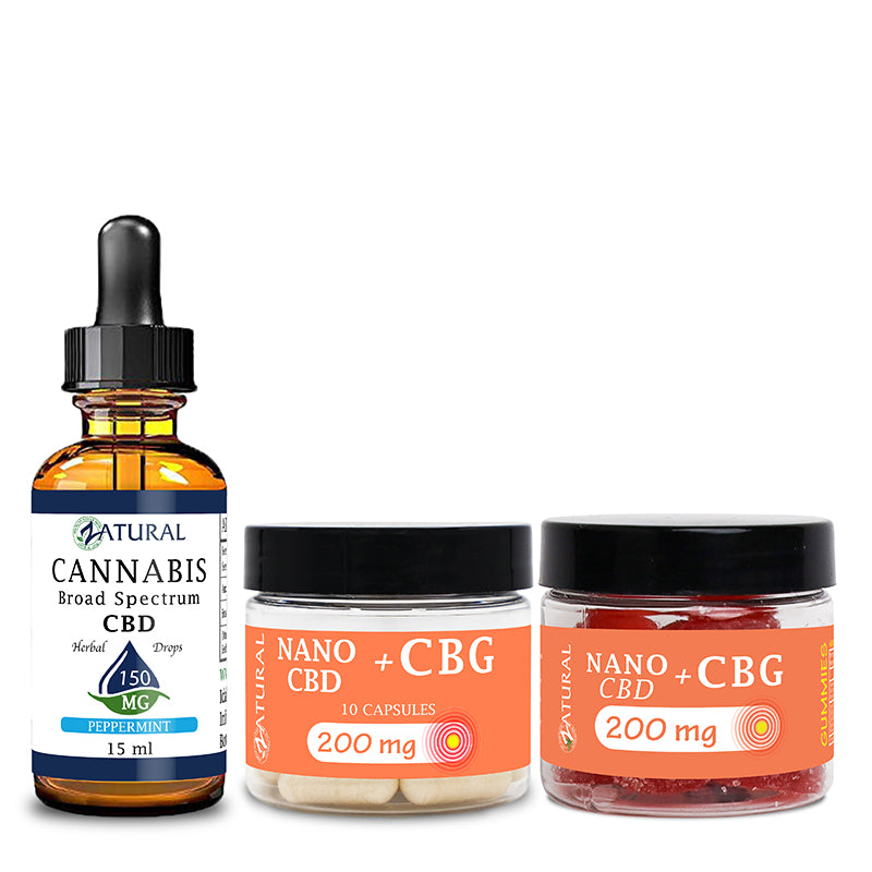 Peppermint CBD Oil Tincture 150mg, CBG Capsules 200mg, and CBG Gummies 200mg