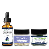 Natural CBD Oil Tincture 150mg, CBN Softgels 200mg, and CBD Gummies 100mg