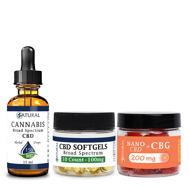 Natural CBD Oil Tincture 150mg, CBD Softgels 100mg, and CBG Gummies 200mg