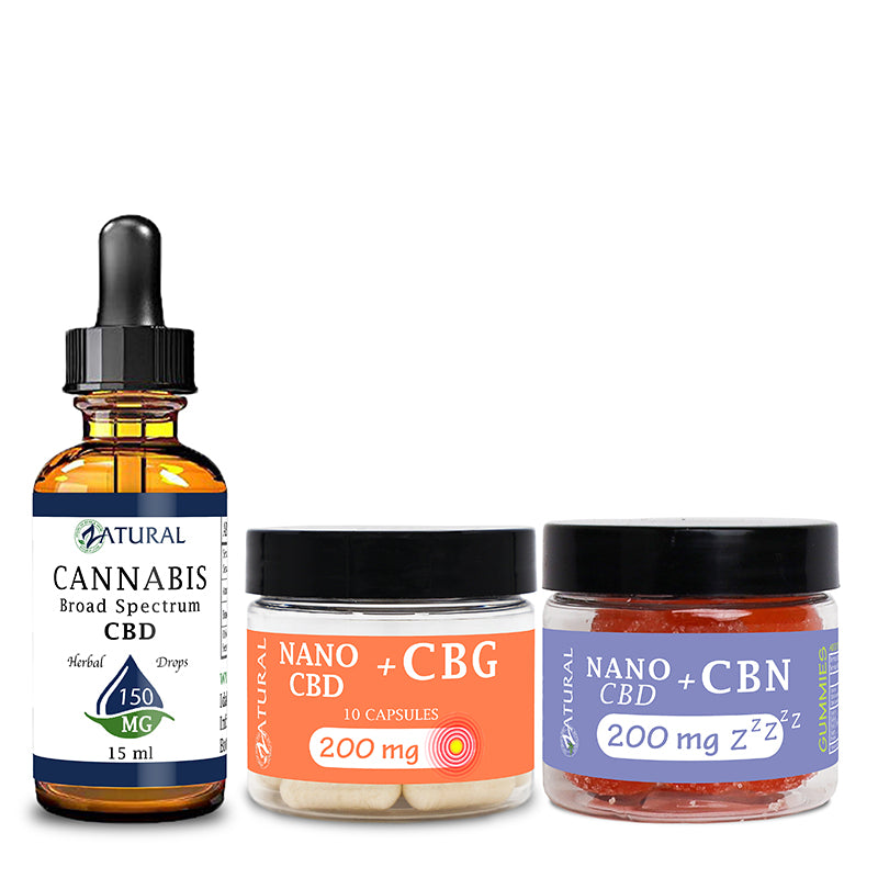 Natural CBD Oil Tincture 150mg, CBG Capsules 200mg, and CBN Gummies 200mg