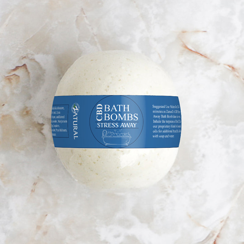 CBD Stress Away Bath Bomb on counter