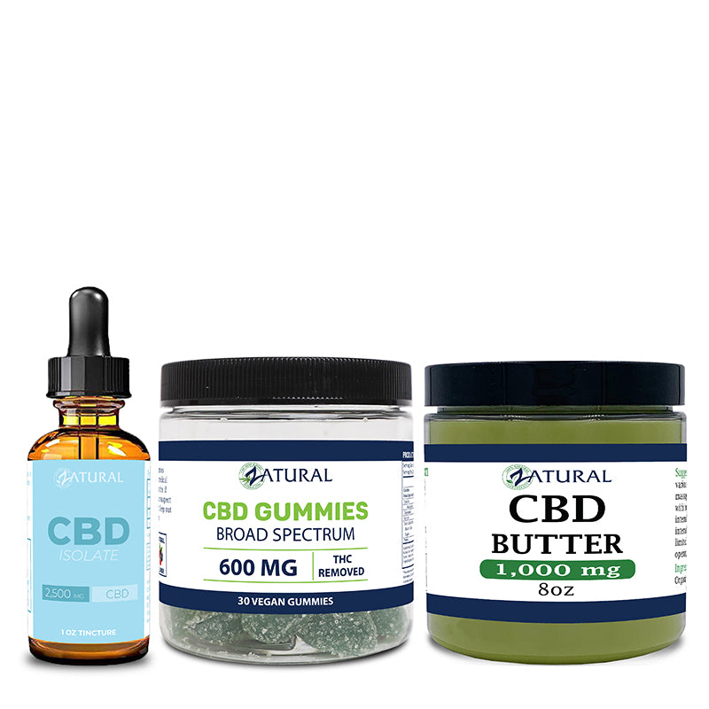 CBD Isolate oil, gummies 30 count, and CBD butter 1,000mg