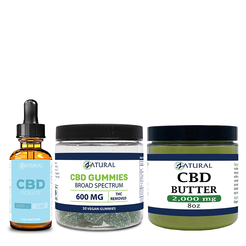 CBD Isolate oil, gummies 60 count, and CBD butter 1,000mg