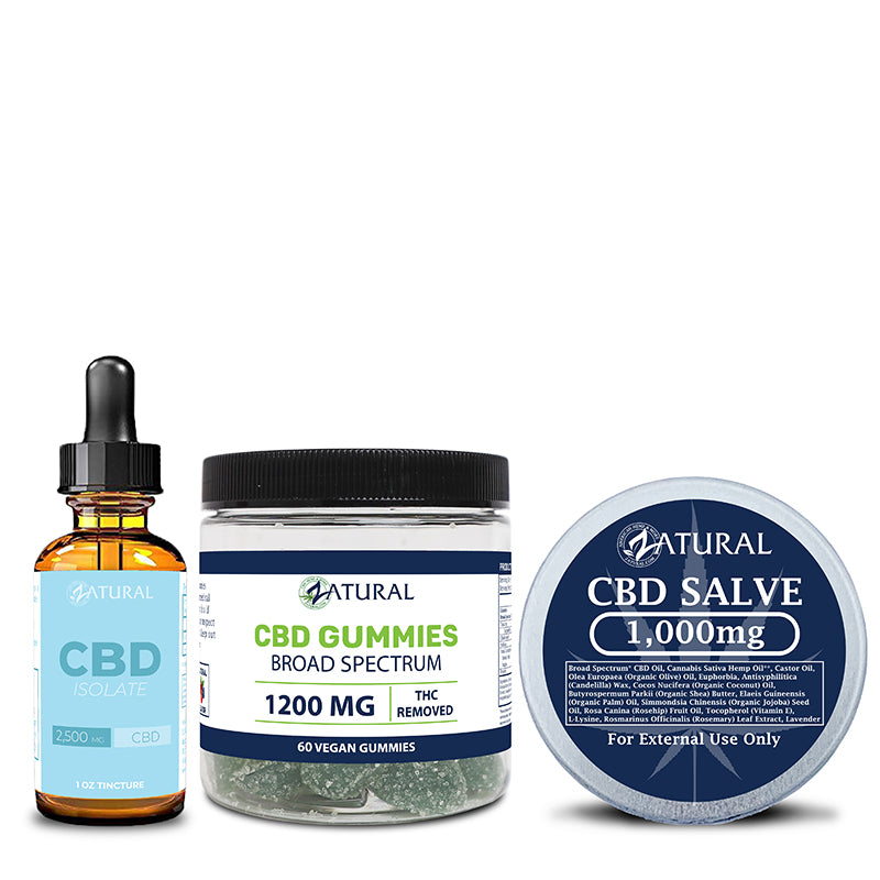 CBD Isolate oil, gummies 30 count, and CBD Salve 2000mg