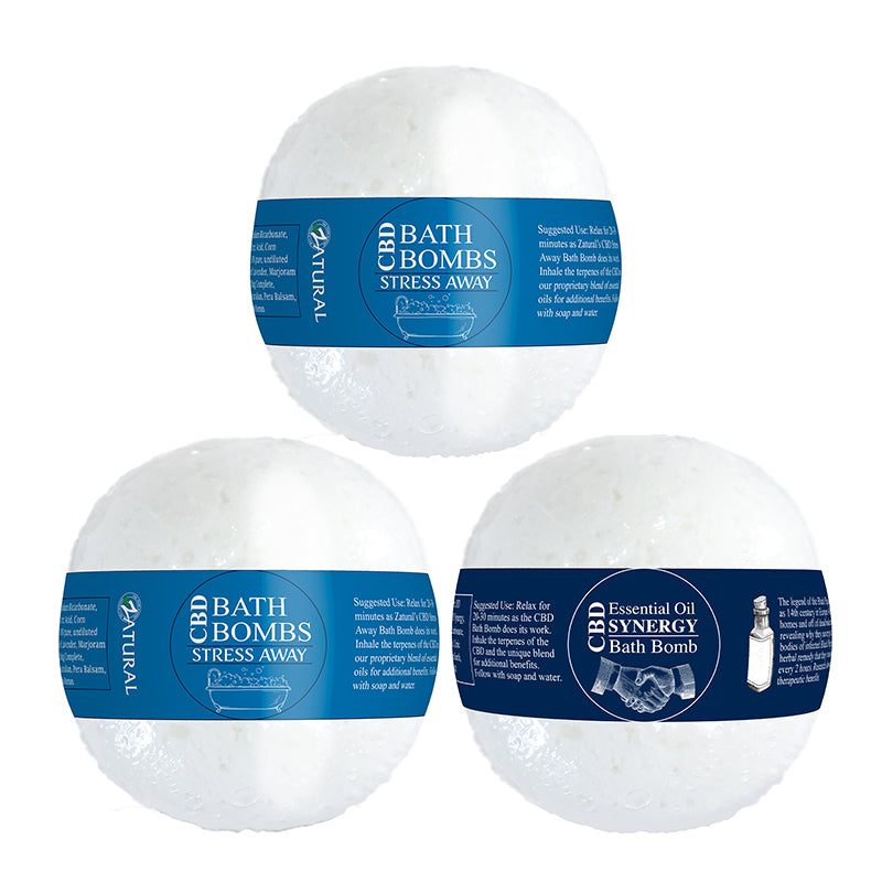 CBD Bath Bomb with stress away, stress away, and synergy