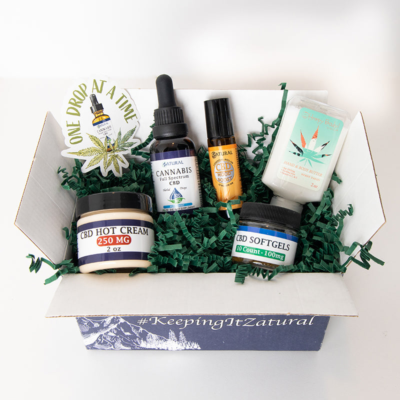 Zatural CBD Subscription box opened with products