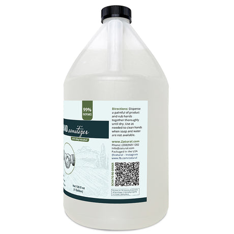 Zatural Hand Sanitizer Gel 1 gallon Right side of label